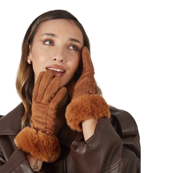 Guantes con Borde de Piel T1201-16 Marrón - Image 3