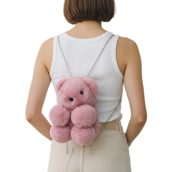 Mochila Peluda K4003-24 - Oso Rosa - Image 3