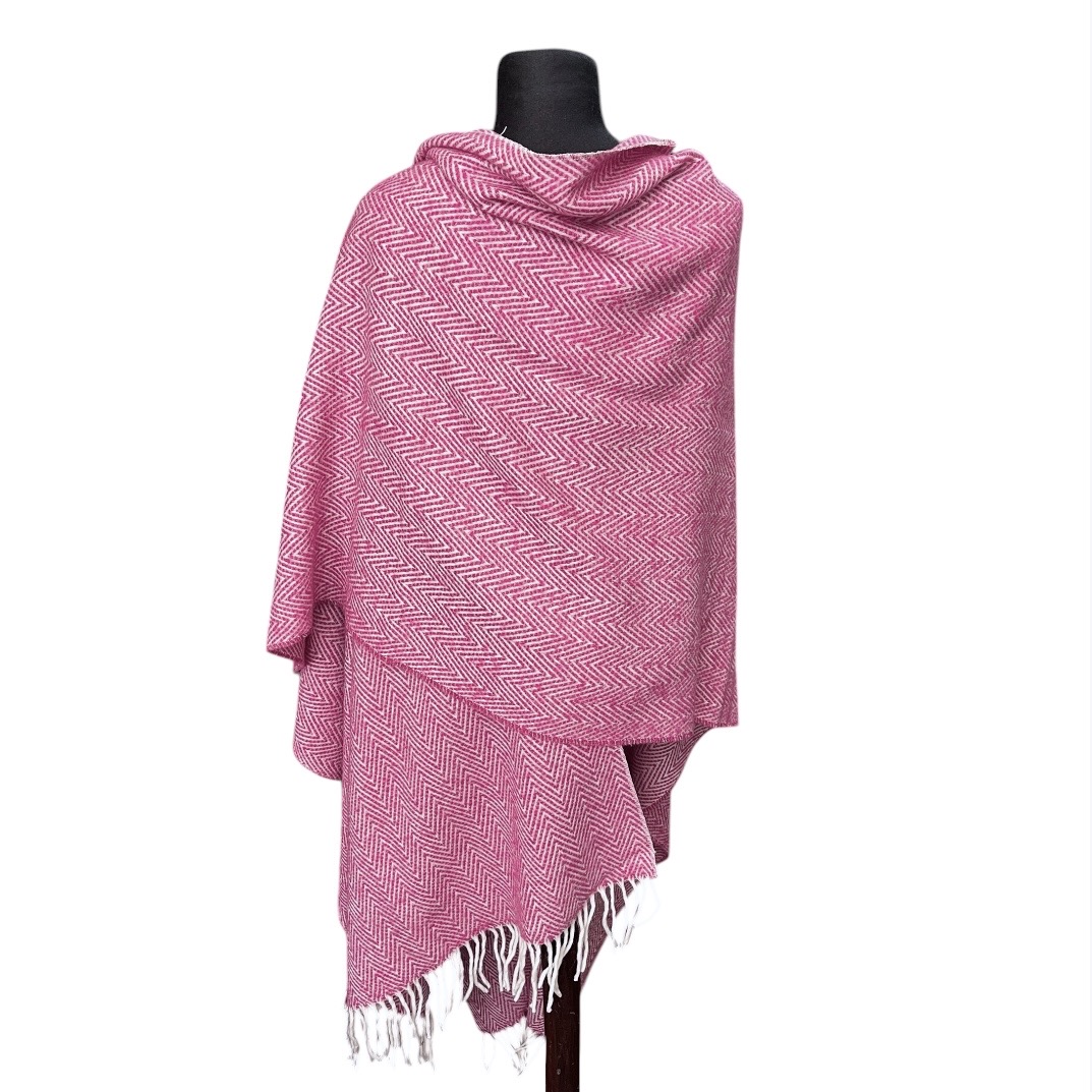 Ruana Espigada ZigZag Fa. 26 Blanco y Rosa - Image 2