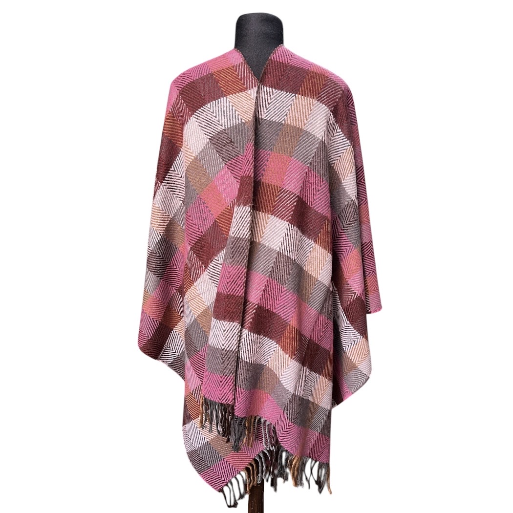 Ruana Espigada Square Fa. 26 Rosa/Gris